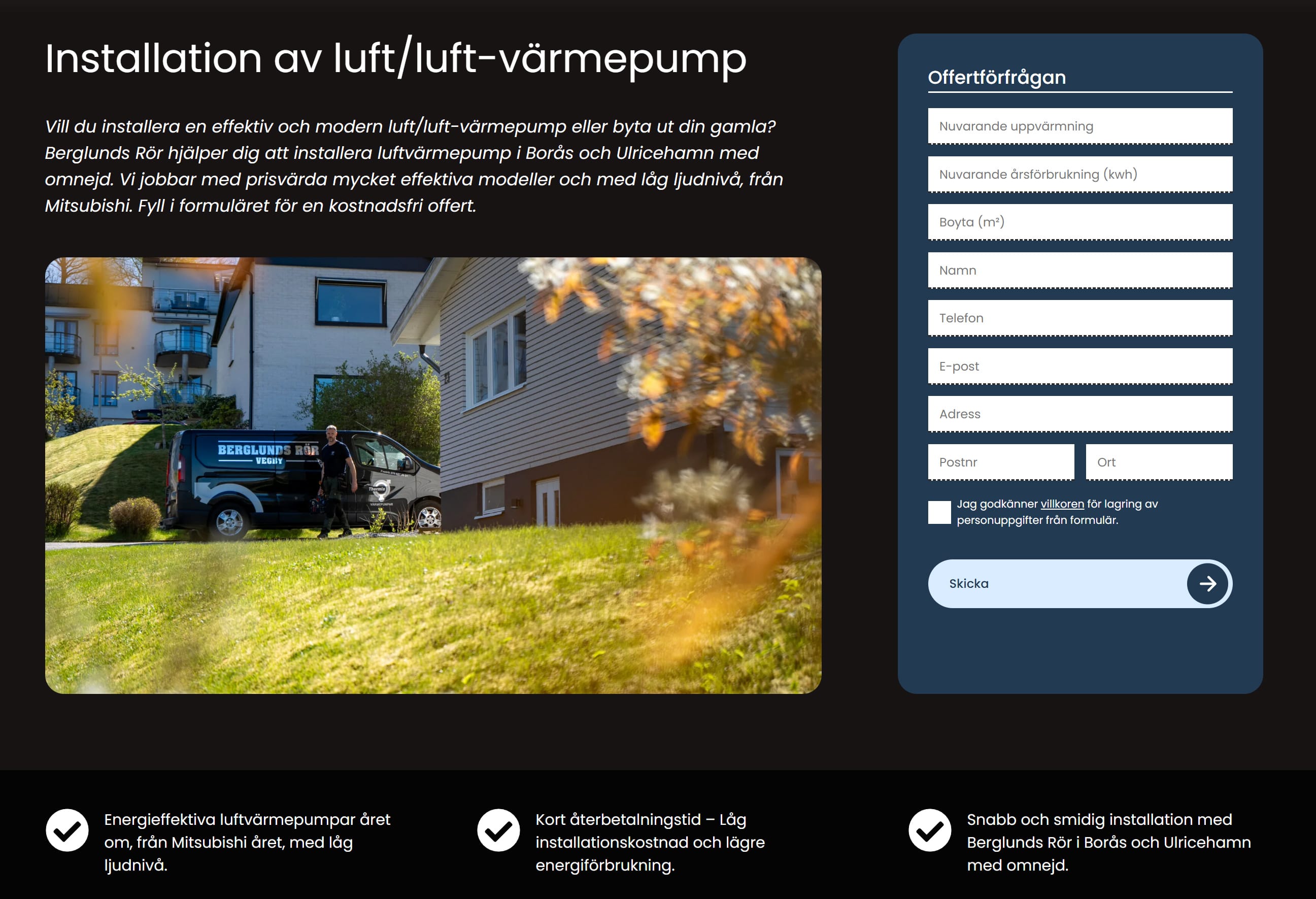 Högre konvertering med tydligt offertformulär på landningssidor.